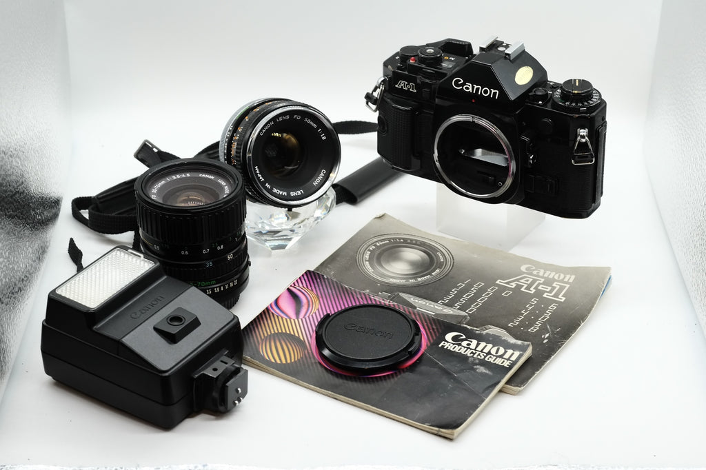 * VGC * Canon A-1 + Canon FD 50mm 1.8 + Canon 35-70mm NEW LIGHT SEALS