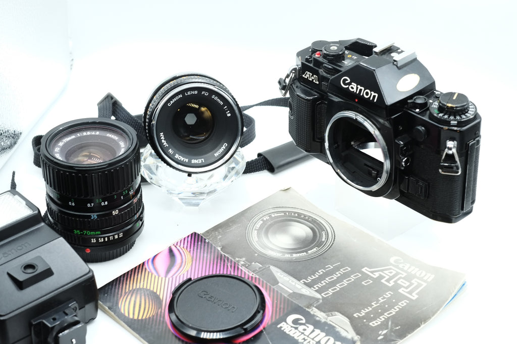 * VGC * Canon A-1 + Canon FD 50mm 1.8 + Canon 35-70mm NEW LIGHT SEALS