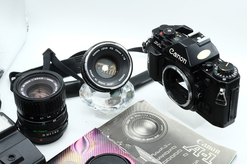 * VGC * Canon A-1 + Canon FD 50mm 1.8 + Canon 35-70mm NEW LIGHT SEALS