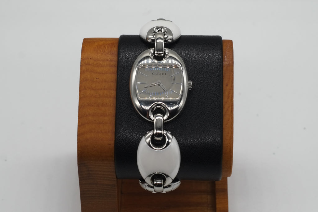 Excellent Gucci Marina 121.5/YA121515 Mirror Dial SS Ceramic Oval Bracelet