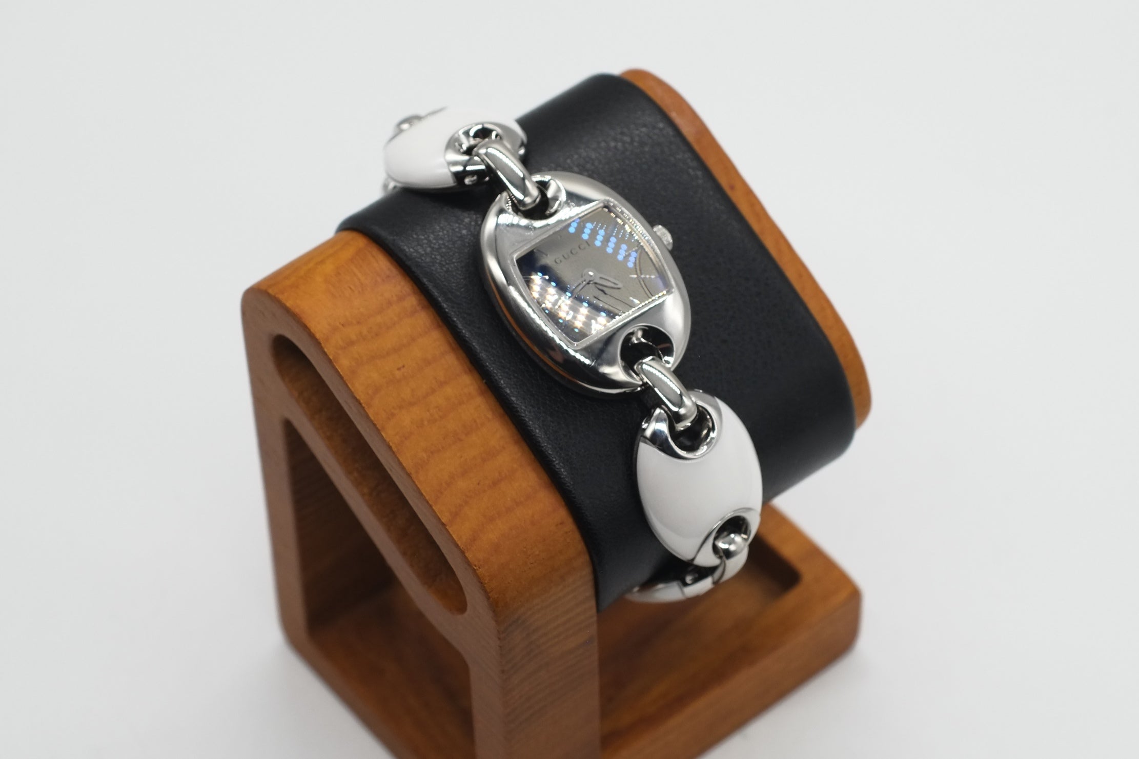 Excellent Gucci Marina 121.5/YA121515 Mirror Dial SS Ceramic Oval Bracelet