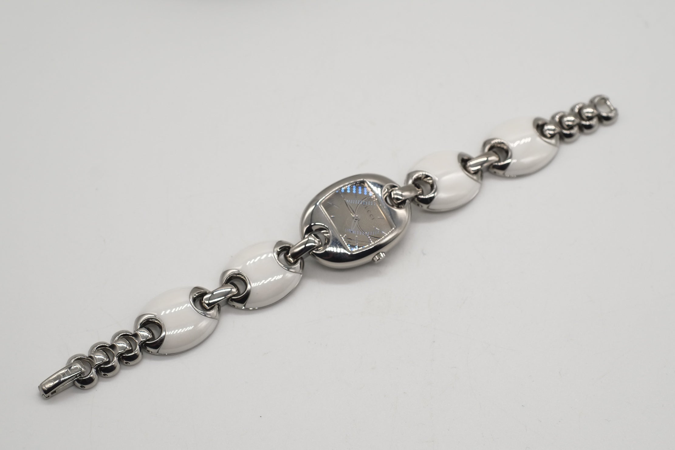Excellent Gucci Marina 121.5/YA121515 Mirror Dial SS Ceramic Oval Bracelet