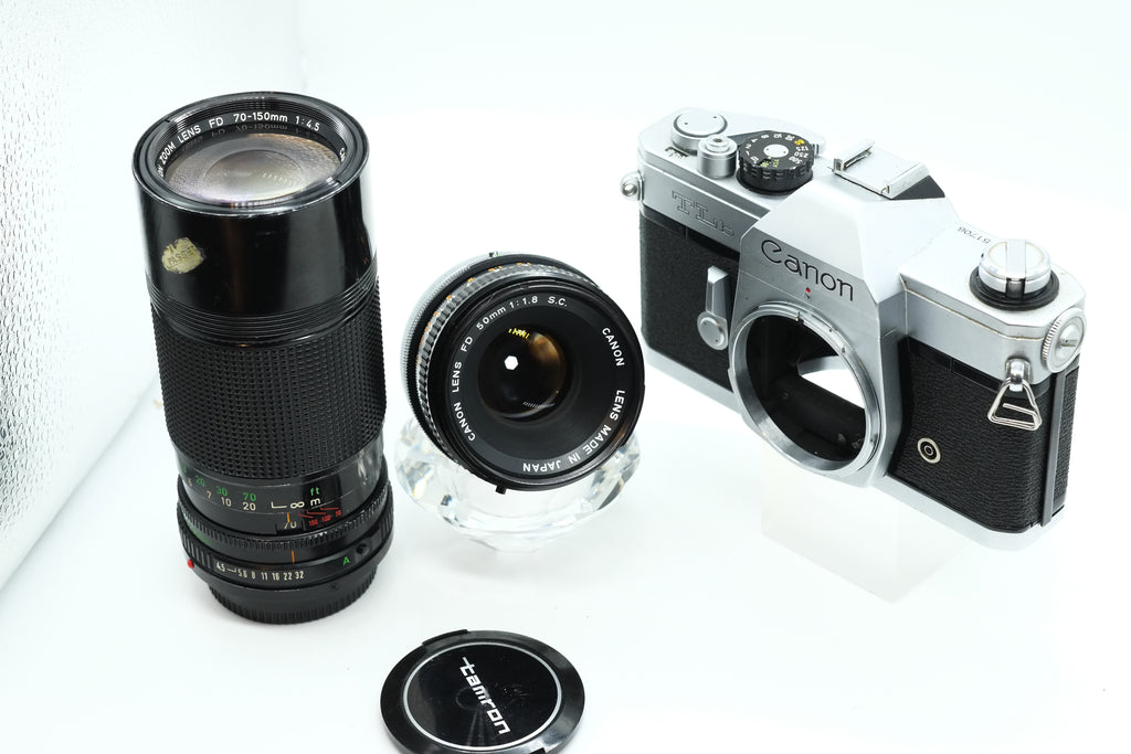 * VGC * Canon TLb 35mm SLR Film Camera w/ CANON 50mm f1.8 & FL CANON 200mm F/4.5