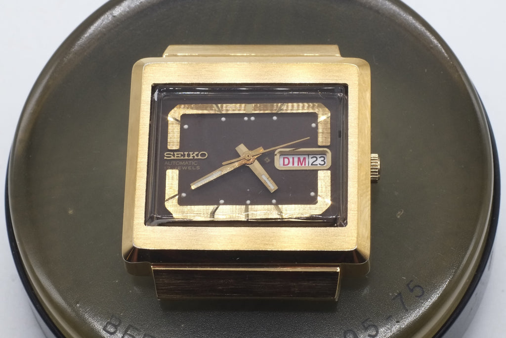 * VGC * SEIKO 6309-5030 Automatic 17J Day Date 36mm Gold Plated Square Watch