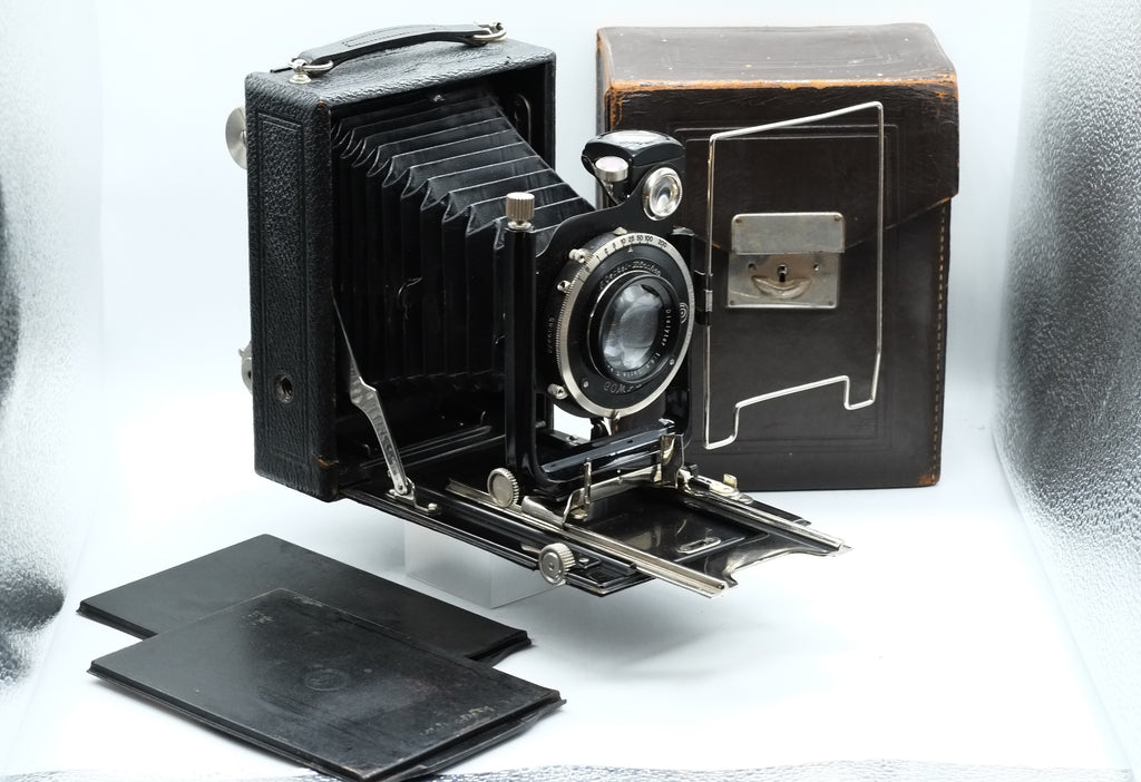 1920 Folding Camera by F.Deckel Munchen 9x12 Compur Laack Rathenow f=15cm 4.5