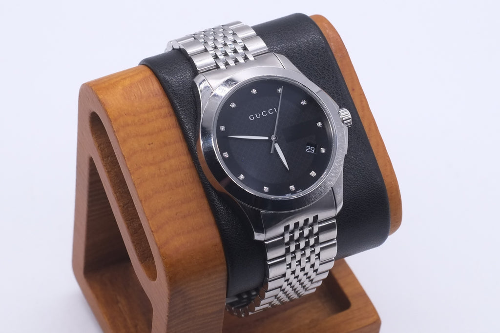 Gucci G-Timeless 126.4 Quartz Black Dial 12x Diamond  * Excellent * Warranty