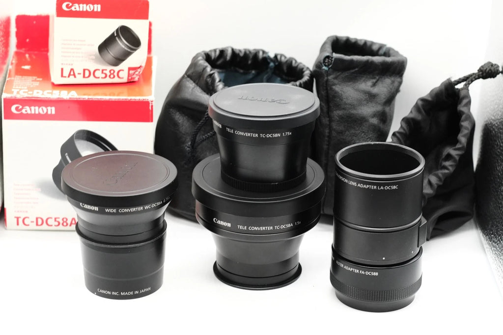 Canon Converters  WC-DC58A 0.75x + TC-DC58A 1.5x + TC-DC58N 1.75X + Lens Adapter LA-DC58C & Filter Adapter FA-DC58B + Conversion Lens Adapter LA-DC58E