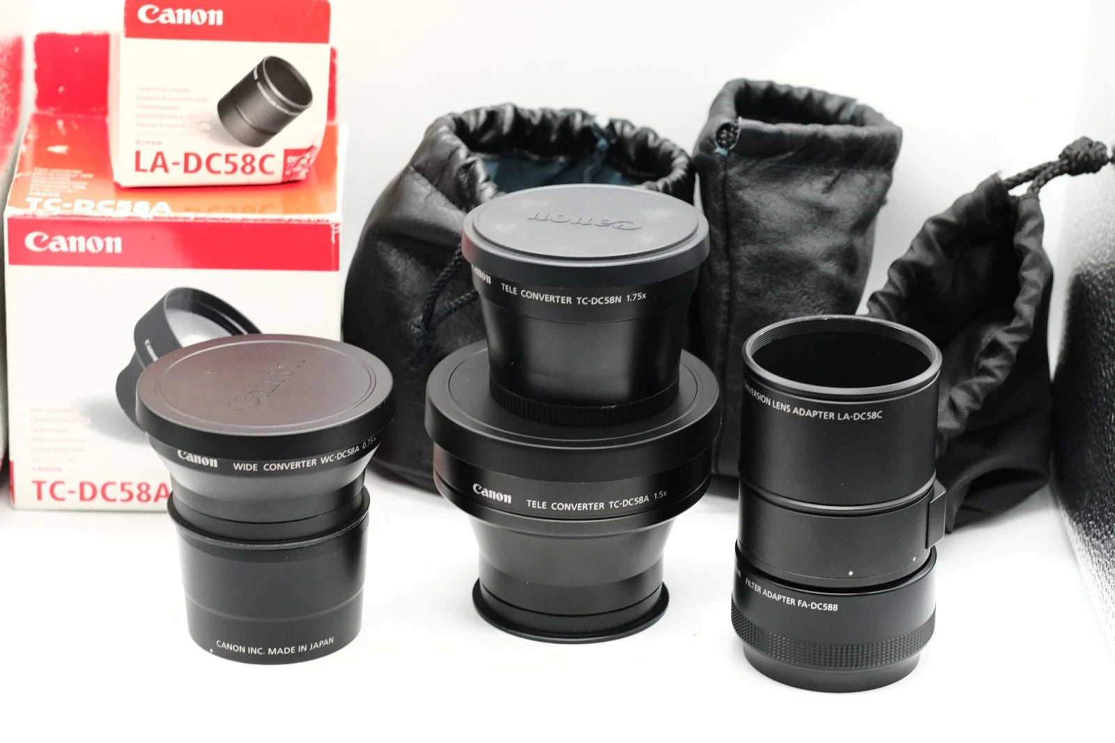 Canon Converters  WC-DC58A 0.75x + TC-DC58A 1.5x + TC-DC58N 1.75X + Lens Adapter LA-DC58C & Filter Adapter FA-DC58B + Conversion Lens Adapter LA-DC58E