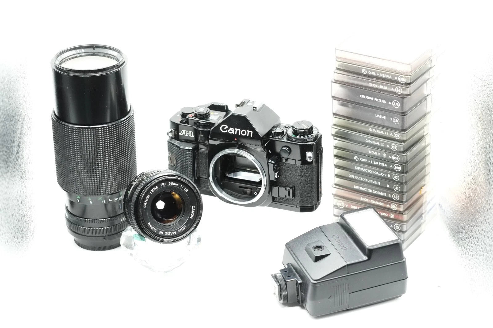 * EXCELLENT * Canon A-1 + Canon FD 50mm 1.8 + Canon 70-210mm NEW LIGHT SEALS