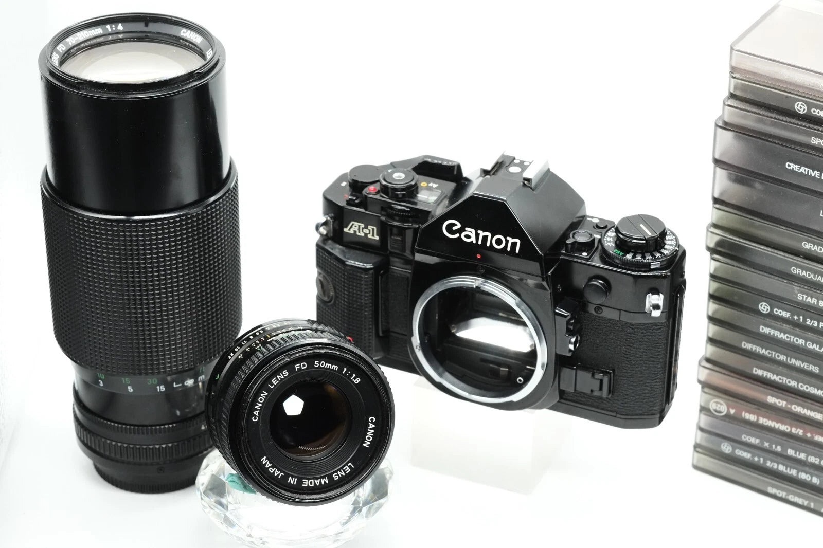 * EXCELLENT * Canon A-1 + Canon FD 50mm 1.8 + Canon 70-210mm NEW LIGHT SEALS